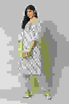 Ecru LIVA Straight Printed Kurta Palazzo Suit Set image number 6