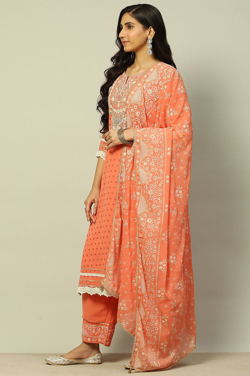 Coral Polyester Straight Suit Set image number 3