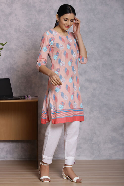 Peach Cotton And Cambric Straight Kurta image number 3