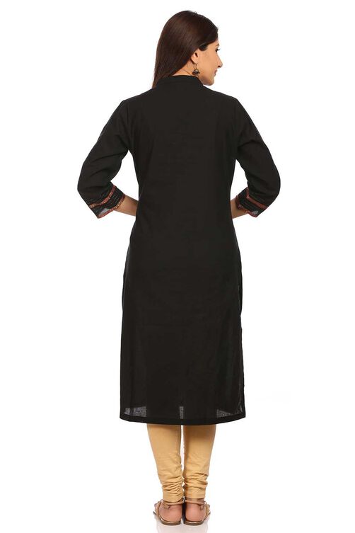 Black Straight Cotton Kurta image number 2
