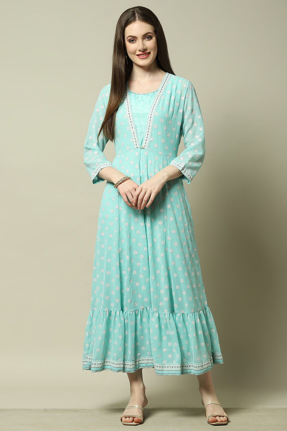 Blue Viscose Shantoon Printed A-line Dress image number 5