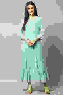 Blue Viscose Shantoon Printed A-line Dress image number 5