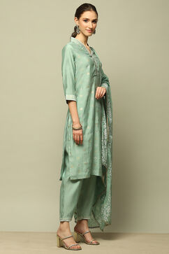 Jade Green Viscose Blend A-Line Printed Kurta Palazzo Suit Set image number 5