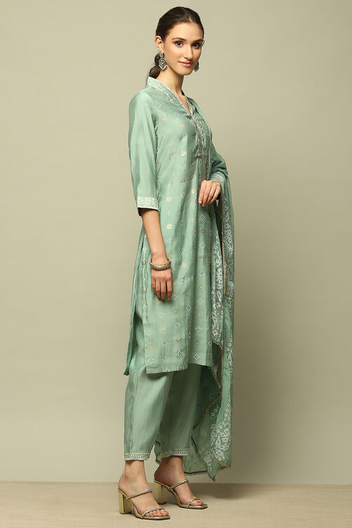 Jade Green Printed Straight Suit Set image number 5