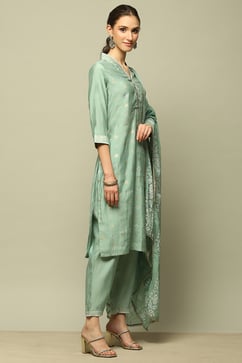Jade Green Printed Straight Suit Set image number 5