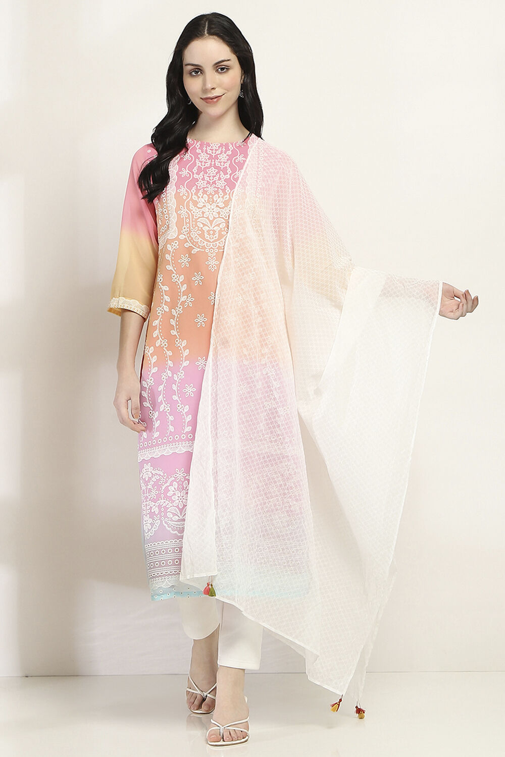 White Polyester Dupatta image number 0