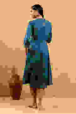 Blue Viscose Rayon Printed Kalidar Kurta image number 3