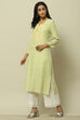 Lime Green Printed Straight Kurta image number 2