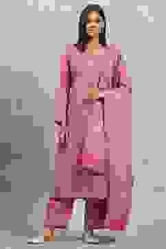 Coral Polyester Yarndyed Straight Suit Set image number 6