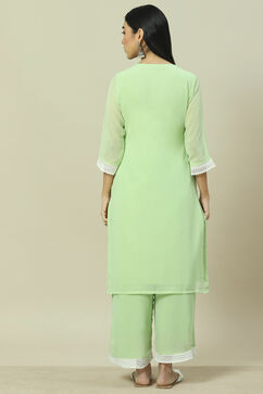 Lime Green Cotton Blend Straight Kurta image number 4