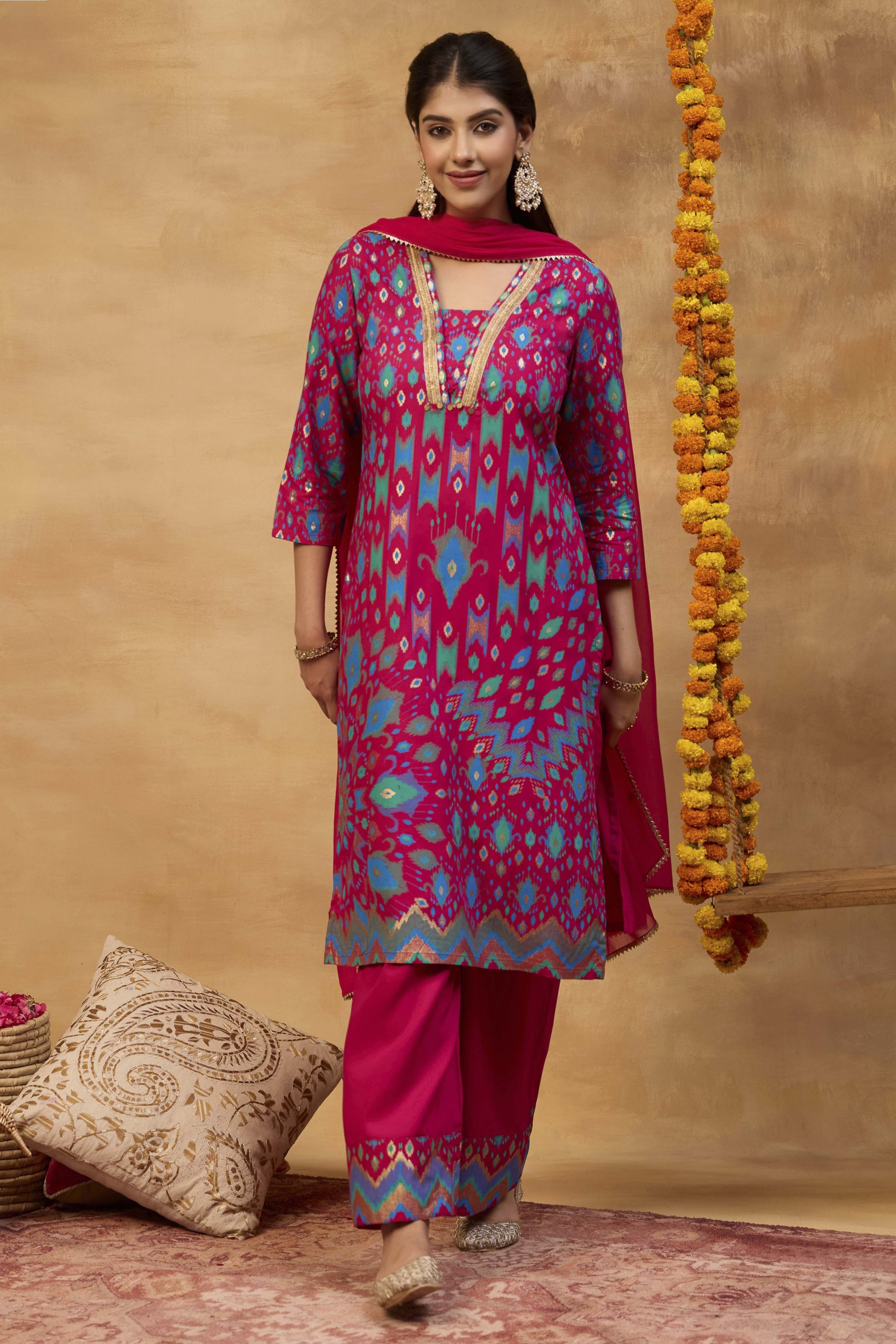 Fuschia Viscose Rayon Straight Printed  image number 0