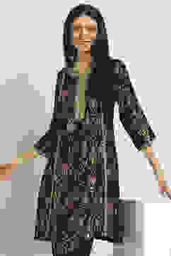 Black Viscose Blend Printed A-Line Kurta Pants Set image number 7
