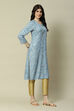 Blue Viscose Straight Printed Kurta image number 3