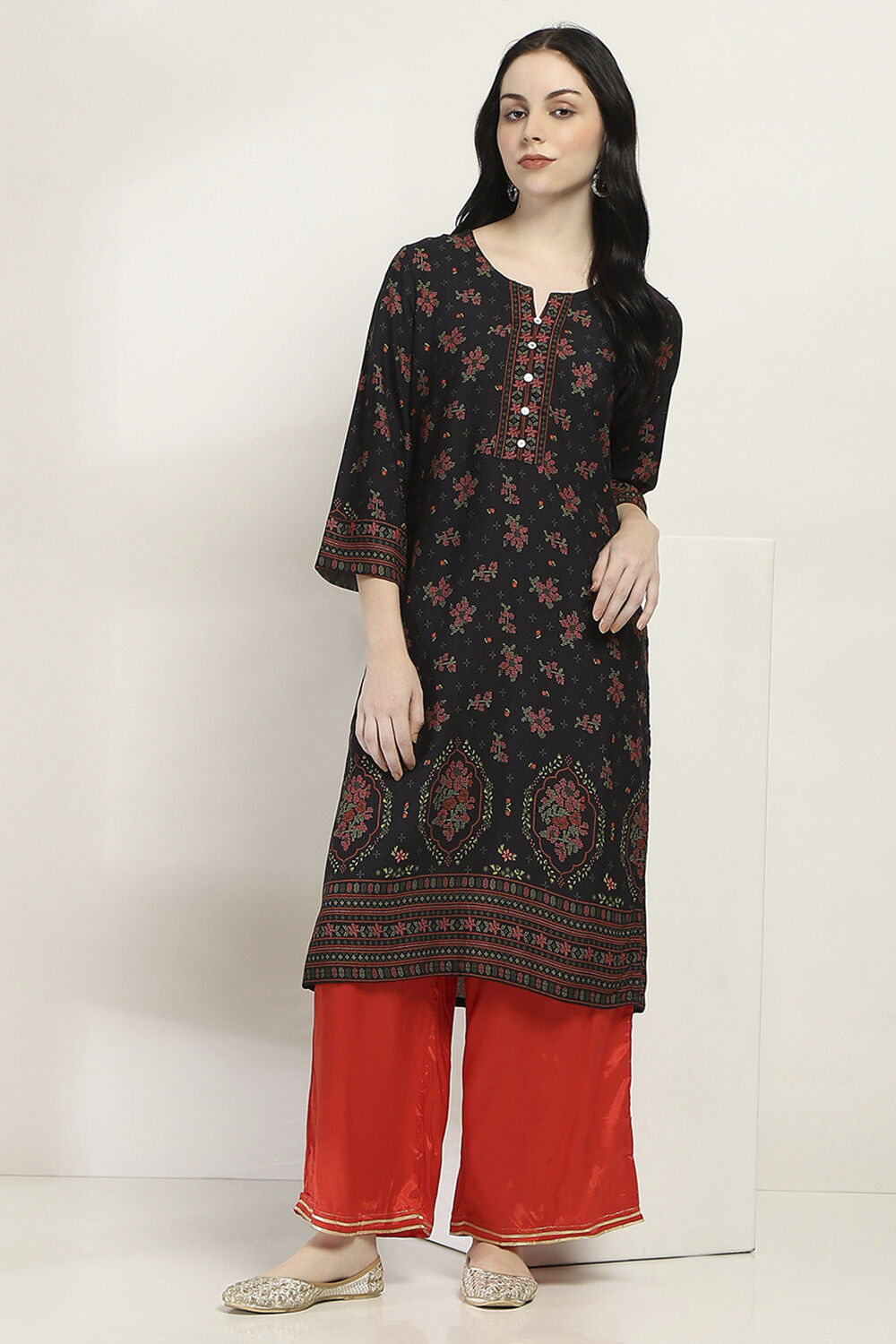 Olive Green Printed Straight Kurta image number 5