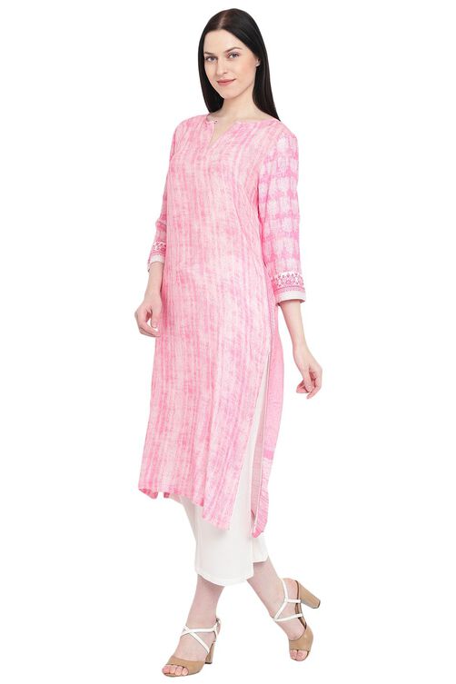 Pink Viscose Straight Kurta image number 2
