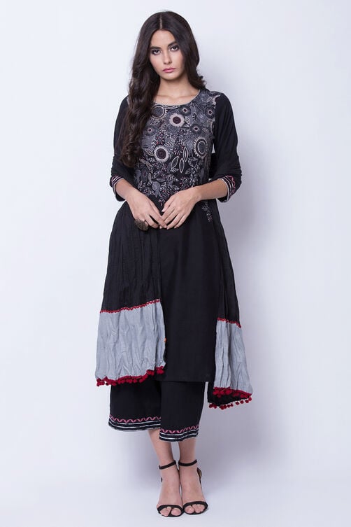 Black Cotton And Flex Straight Kurta image number 2