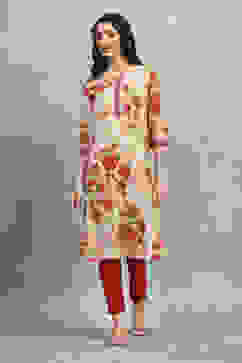 Beige Floral Printed Straight Kurta image number 5