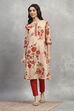 Beige Floral Printed Straight Kurta image number 5