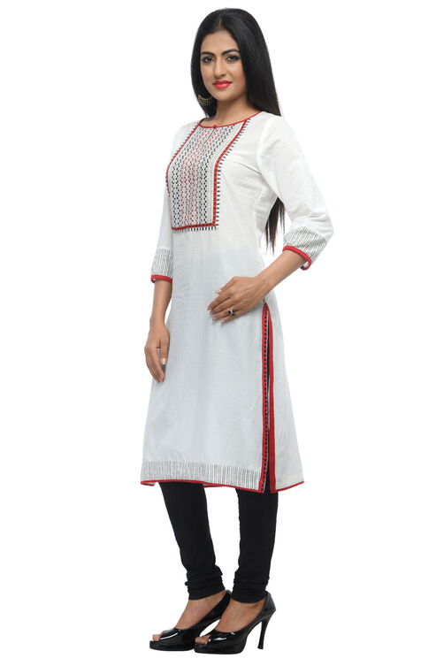 White Cotton Straight Kurta image number 1