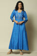 Blue LIVA Flared Printed Dress image number 0