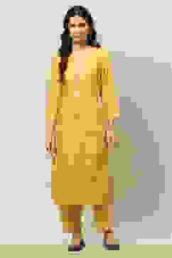 Yellow Rayon Straight Printed Kurta Salwar Suit Set image number 6