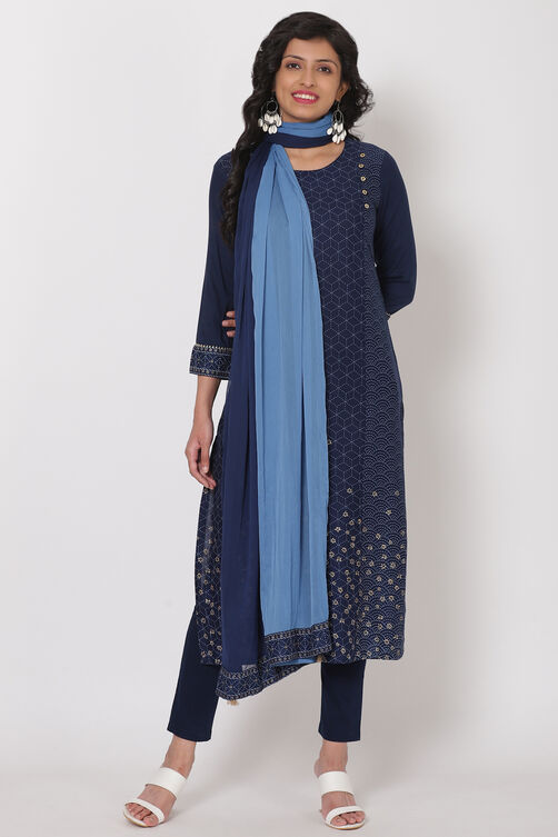 Navy Blue Viscose Rayon Straight Kurta image number 4