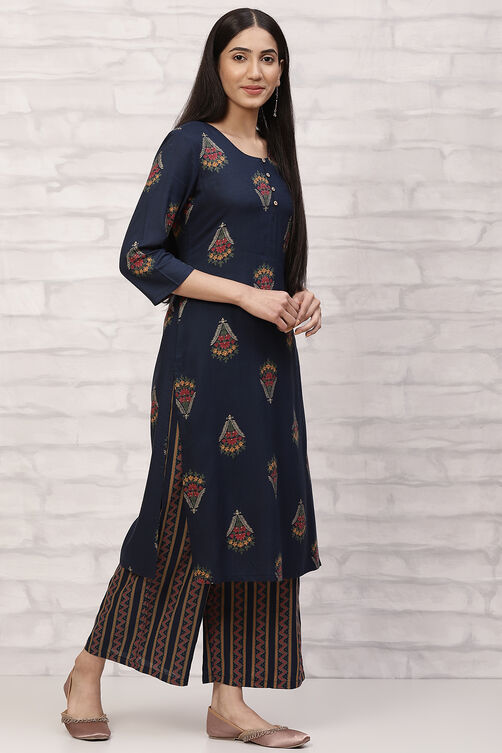 Navy Blue LIVA Kurta Set image number 5