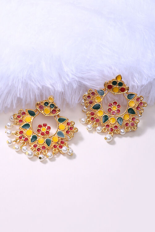 Yellow And Green Metal Brass Earring image number 1