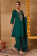 Green Viscose Blend A-Line Solid Suit Set image number 6