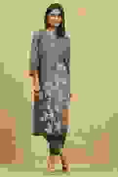 Grey Viscose Rayon Printed Straight Kurta Pants Set image number 0
