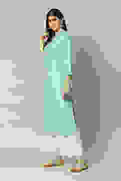 Sky Blue LIVA Straight Printed Kurta image number 3