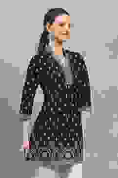 Black Cotton Printed A-Line Top image number 4