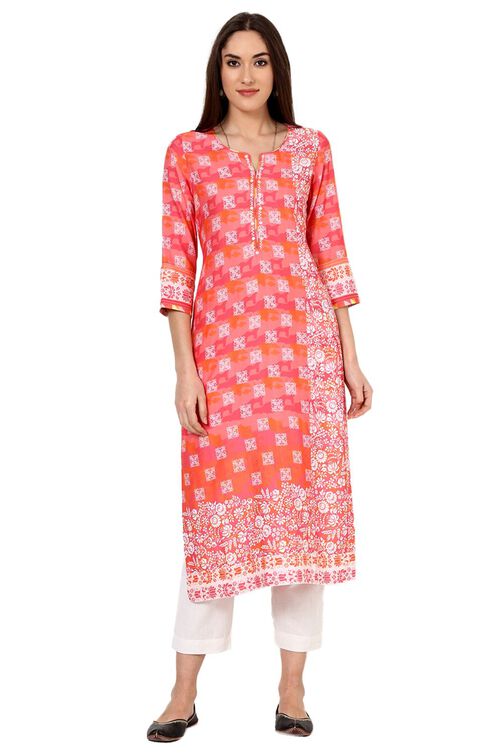 Pink Straight Rayon Kurta image number 0