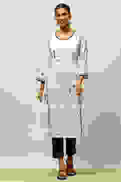 White Polyester Printed Straight Kurta image number 0