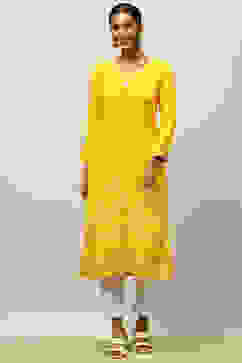 Yellow Rayon Printed Straight Kurta image number 0