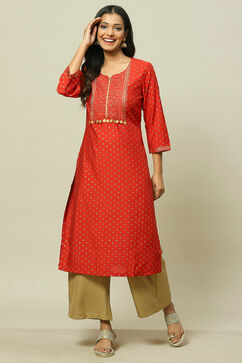 Rust LIVA Straight Kurta image number 5