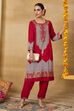 Red Viscose Rayon Straight Printed Kurta Pants Set image number 0