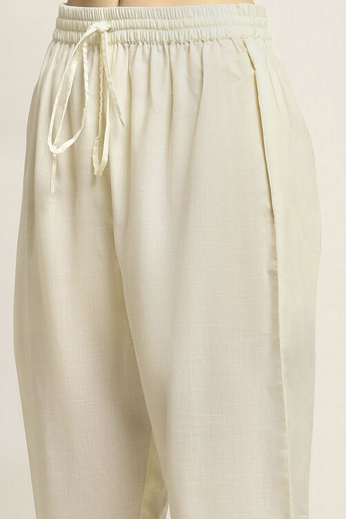 Off White Cotton Blend Straight SET image number 2