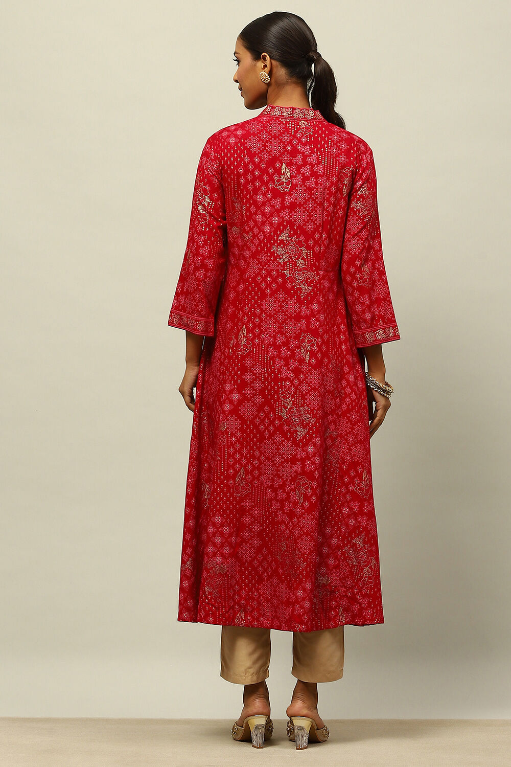Magenta Printed A-line Kurta image number 3