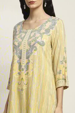 Yellow LIVA Woven Straight Kurta Suit Set image number 1