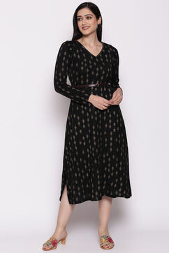 Black Poly Cotton Asymmetric Dress image number 0