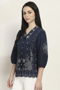 Navy Cotton Straight Kurti image number 2