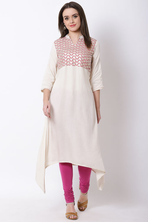 Off White Viscose A-Line Kurta image number 0