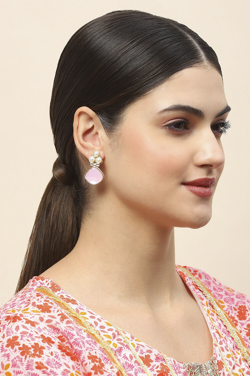 Light Pink Oxidised Alloy Earrings image number 3