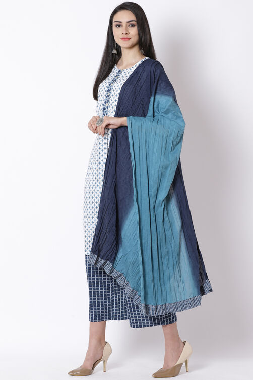 Aqua and Dark Blue Cotton Dupatta image number 1