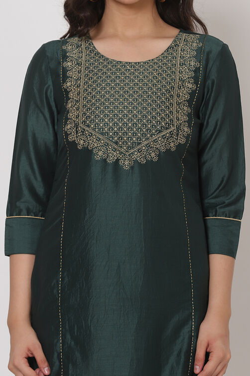 Green Polyster Kurta image number 1