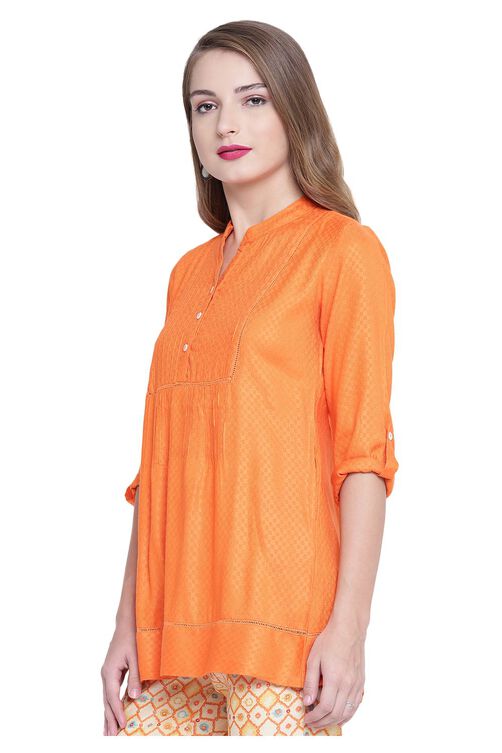 Orange A-Line Viscose Indie Top image number 2