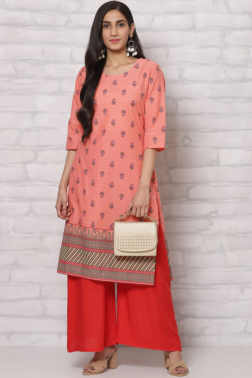 Coral Cotton Straight Kurta image number 5