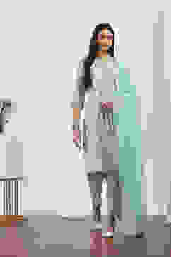 Green Viscose Polyester Gathered Suit Sets image number 6