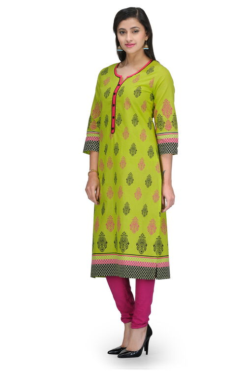 Green Cotton Straight Kurta image number 2